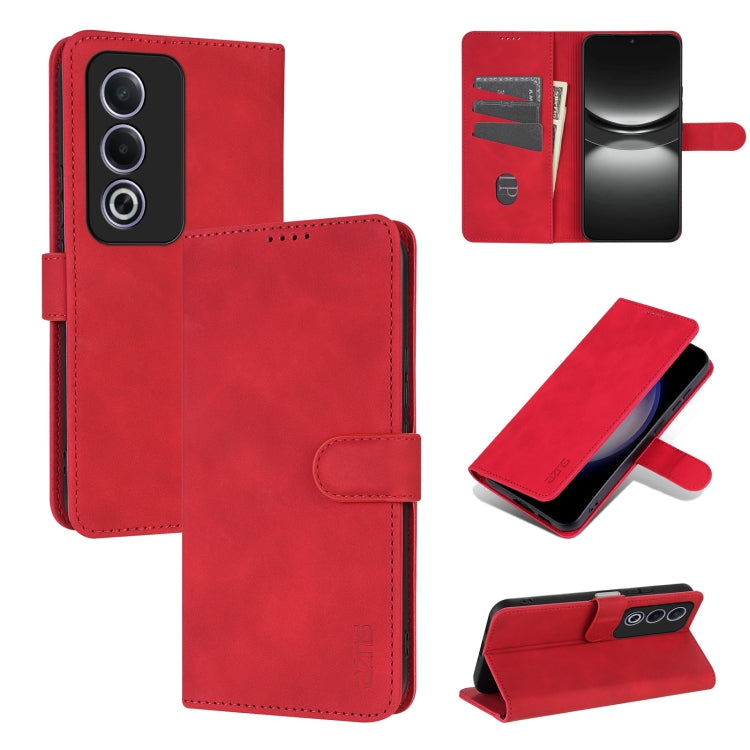 Pour OPPO A3x 5G / A3 Energy 5G AZNS Étui de téléphone en cuir à rabat texture veau toucher peau (Rouge)