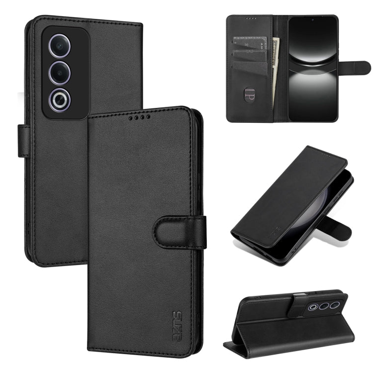 Pour OPPO A3x 5G / A3 Energy 5G Étui de téléphone en cuir à rabat AZNS avec texture de veau (Noir)