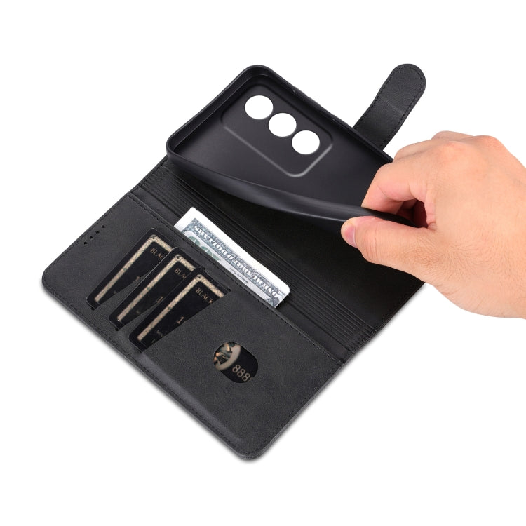 Pour OPPO A3x 5G / A3 Energy 5G Étui de téléphone en cuir à rabat AZNS avec texture de veau (Noir)