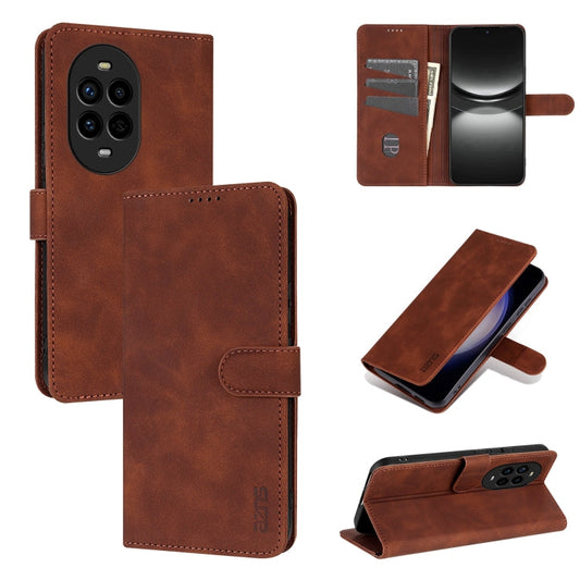 Pour Huawei nova 13 Pro AZNS Étui portefeuille en cuir texturé en peau de veau (Marron)
