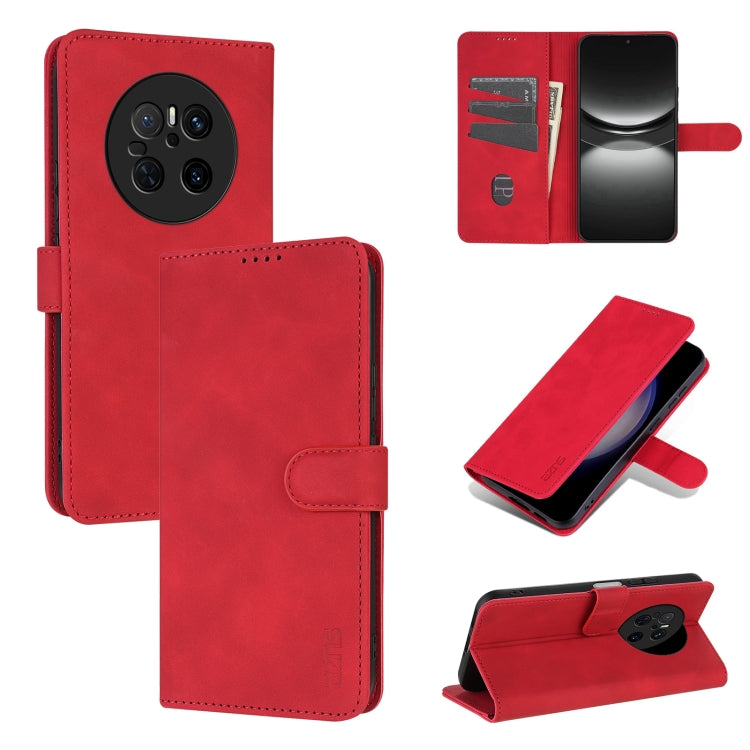 Pour Huawei Mate 70 AZNS Étui portefeuille en cuir texturé veau grainé (rouge)