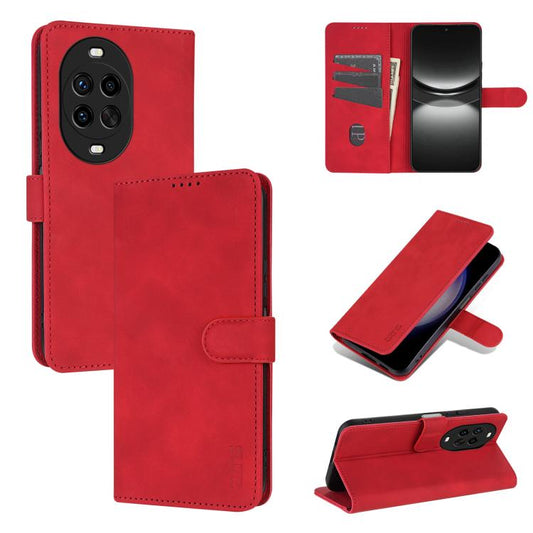 Pour Huawei nova 14 Ultra 5G Étui de téléphone en cuir à rabat texturé veau AZNS Skin Feel (Rouge)