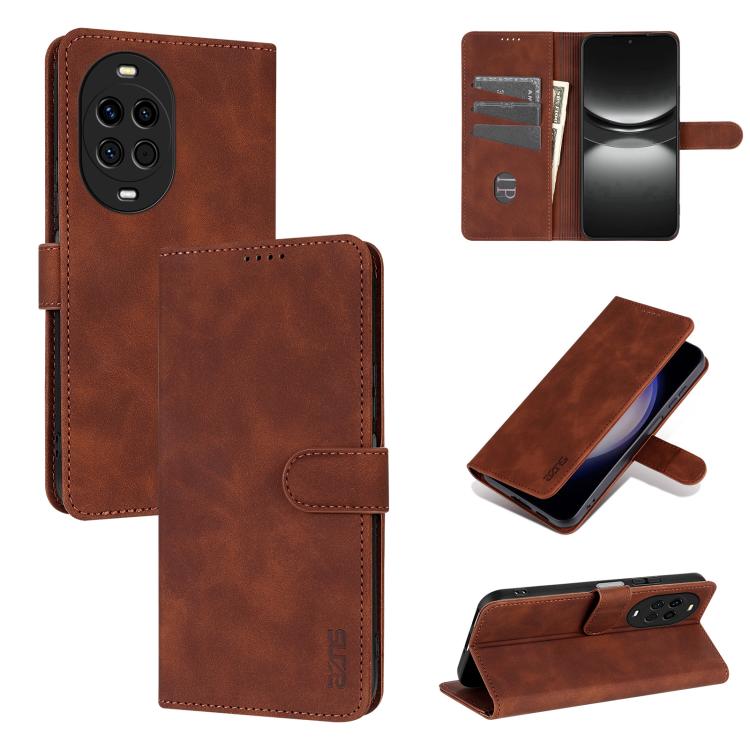For Huawei nova 14 5G AZNS Skin Feel Calf Texture Flip Leather Phone Case(Brown)