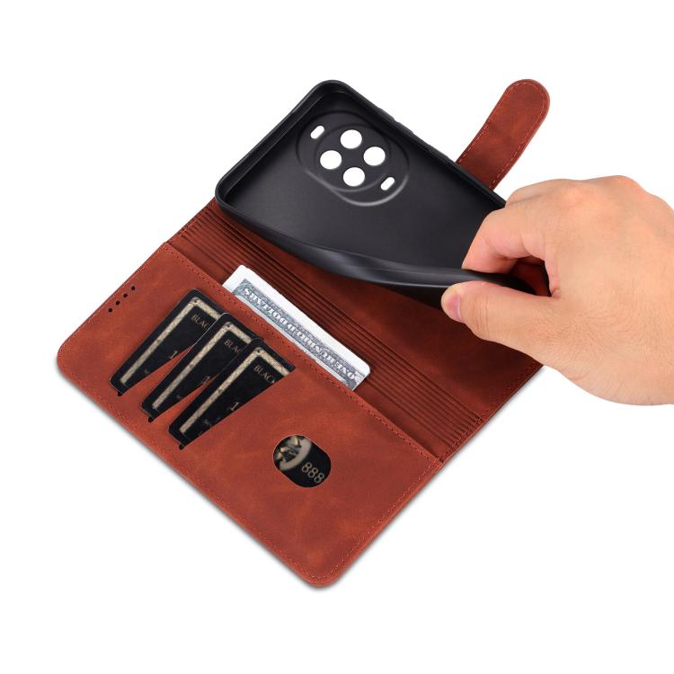 For Huawei nova 14 5G AZNS Skin Feel Calf Texture Flip Leather Phone Case(Brown)