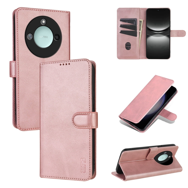 Étui de téléphone en cuir rabattable For Honor X60 AZNS avec texture en peau de veau (or rose)