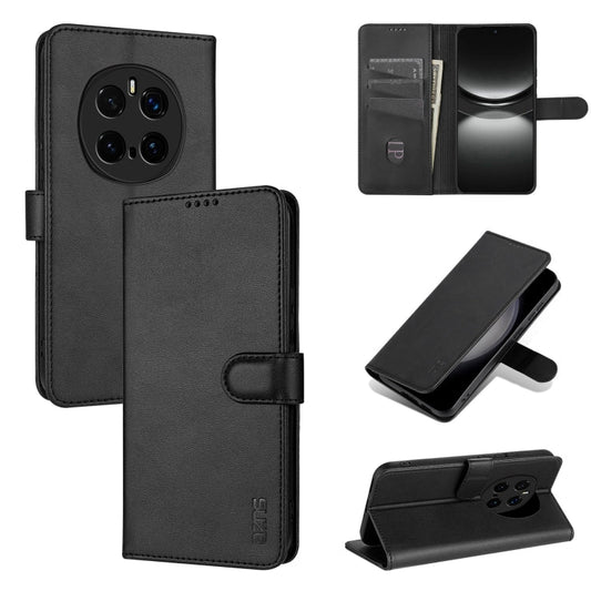 Pour Honor Magic7 Pro Étui de téléphone en cuir avec rabat texturé en veau AZNS (Noir)