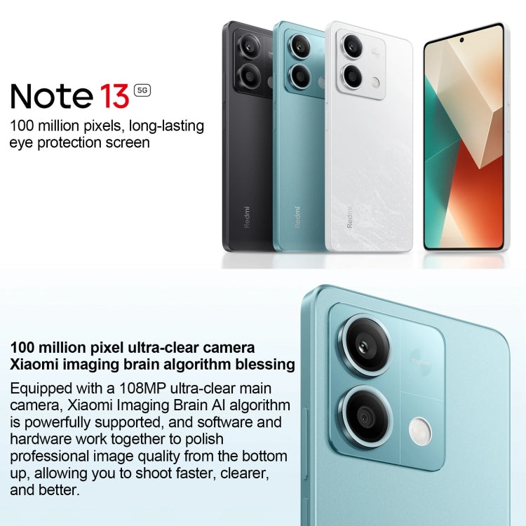 Xiaomi Redmi Note 13 5G, 8 Go+128 Go, 6,67 pouces MIUI 14 Mediatek Dimensity 6080 Octa Core jusqu'à 2,4 GHz, Réseau : 5G (Blanc)