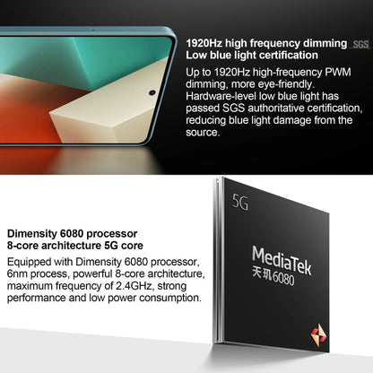 Xiaomi Redmi Note 13 5G, 6Go+128Go, 6,67 pouces MIUI 14 Mediatek Dimensity 6080 Octa Core jusqu'à 2,4GHz, Réseau : 5G (Blanc)