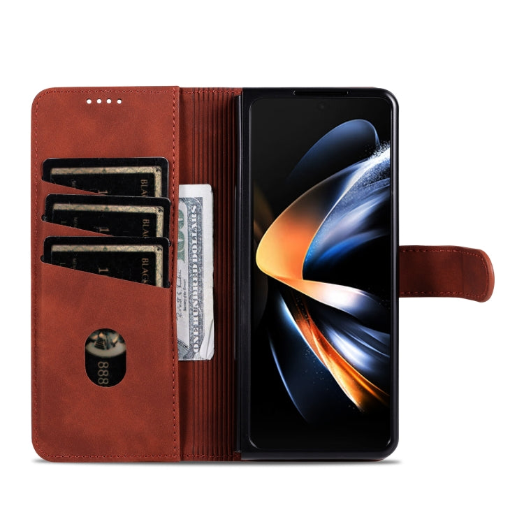 For Samsung Galaxy Z Fold6 5G AZNS Skin Feel Calf Texture Flip Leather Phone Case(Brown)
