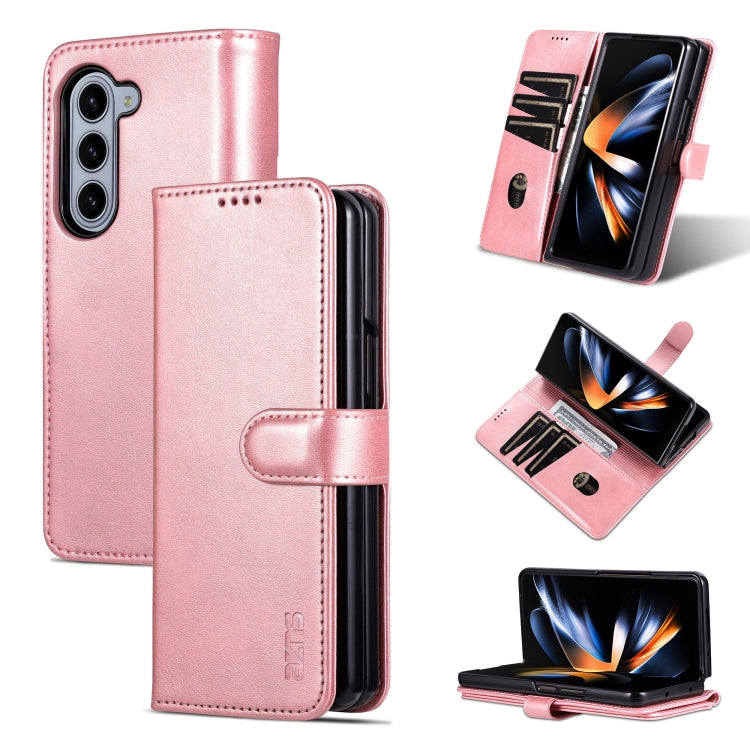 Pour Samsung Galaxy Z Fold6 5G Étui en cuir avec rabat AZNS texture veau toucher peau (Or Rose)