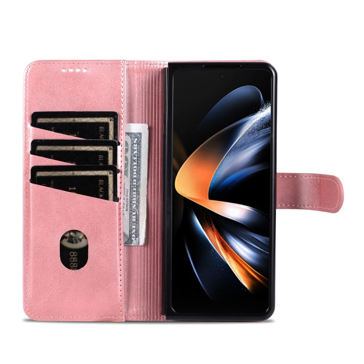 Pour Samsung Galaxy Z Fold6 5G Étui en cuir avec rabat AZNS texture veau toucher peau (Or Rose)