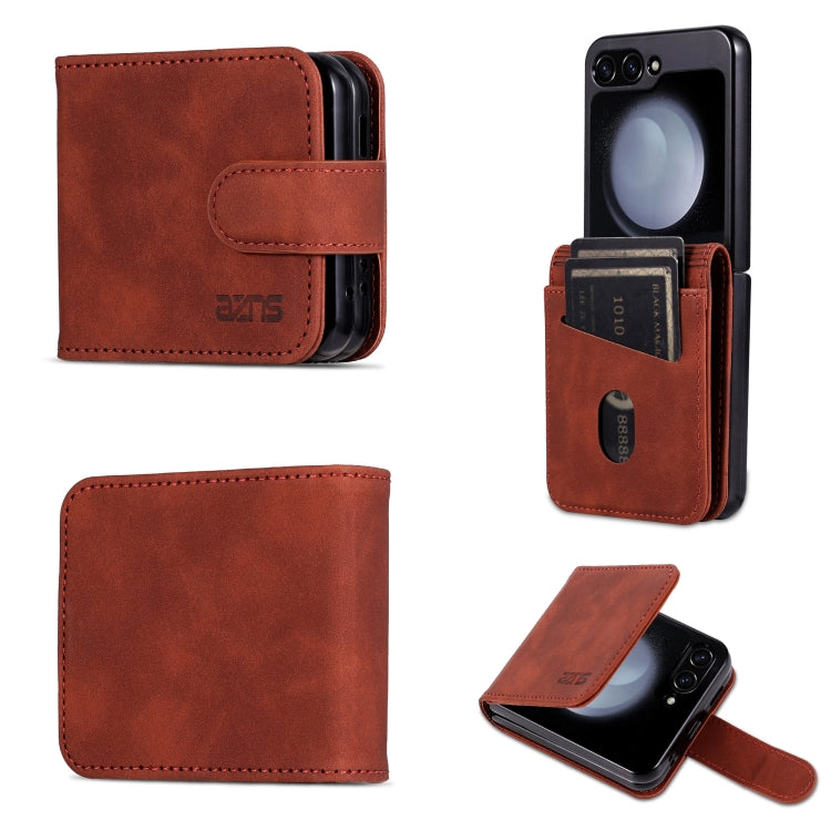 Pour Samsung Galaxy Z Flip7 FE / Flip6 AZNS Étui de téléphone en cuir de veau texturé "Skin Feel" (marron)