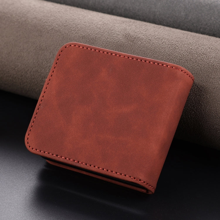 Pour Samsung Galaxy Z Flip7 FE / Flip6 AZNS Étui de téléphone en cuir de veau texturé "Skin Feel" (marron)