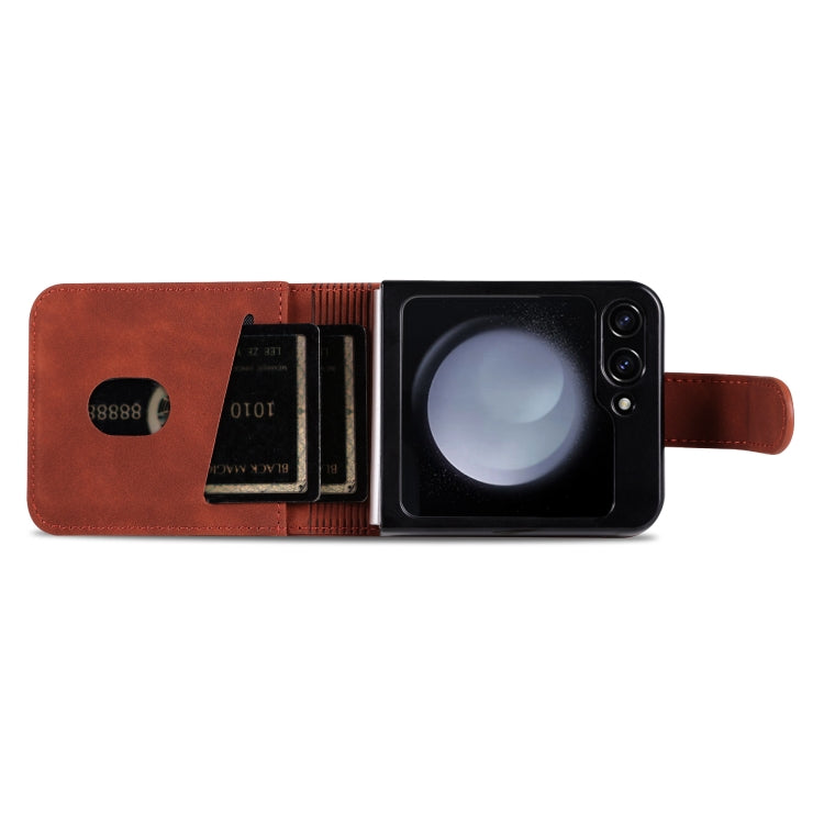 Pour Samsung Galaxy Z Flip7 FE / Flip6 AZNS Étui de téléphone en cuir de veau texturé "Skin Feel" (marron)