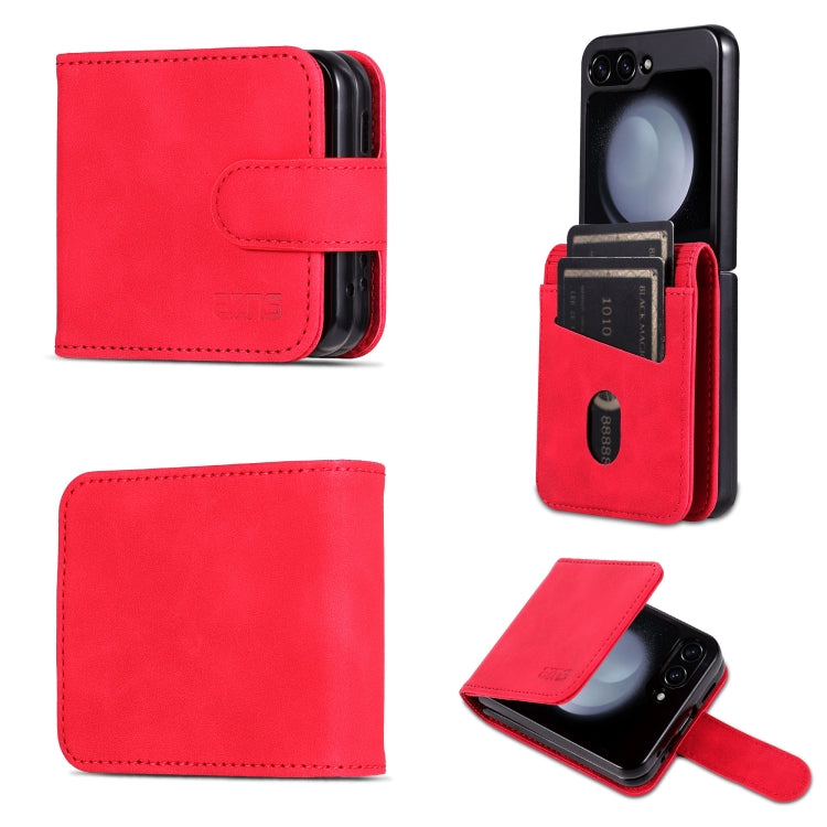 Pour Samsung Galaxy Z Flip7 FE / Flip6 AZNS Étui de Téléphone en Cuir à Rabat Texture Veau Toucher Peau (Rouge)
