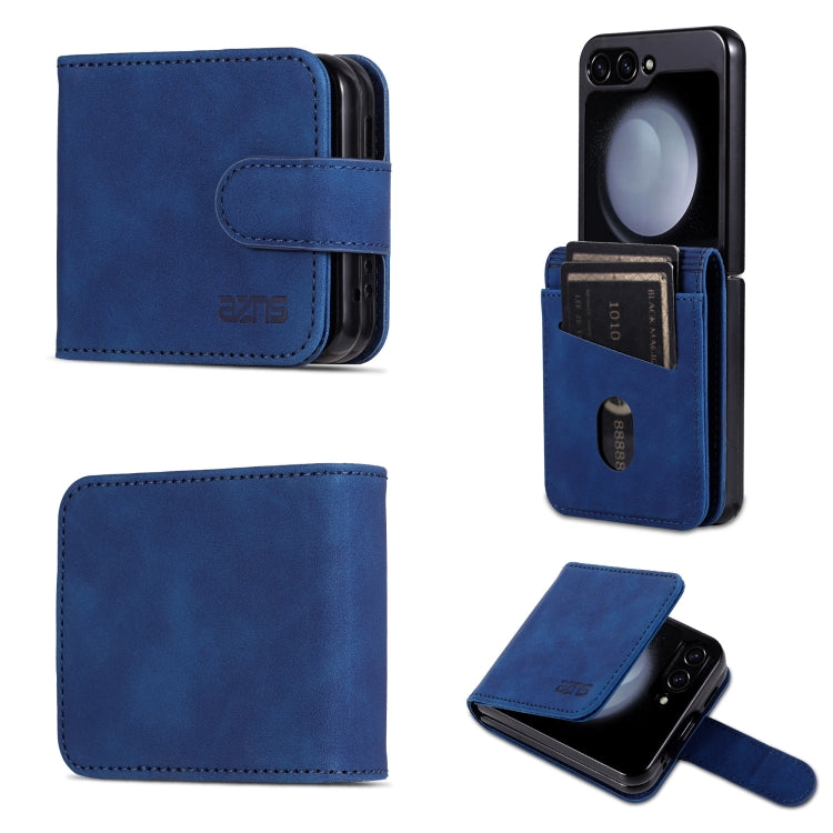 Pour Samsung Galaxy Z Flip7 FE / Flip6 Étui de téléphone en cuir rabattable texturé veau AZNS au toucher doux (bleu)