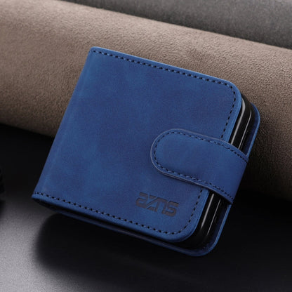 Pour Samsung Galaxy Z Flip7 FE / Flip6 Étui de téléphone en cuir rabattable texturé veau AZNS au toucher doux (bleu)