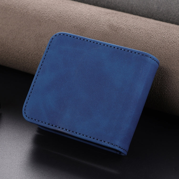 Pour Samsung Galaxy Z Flip7 FE / Flip6 Étui de téléphone en cuir rabattable texturé veau AZNS au toucher doux (bleu)