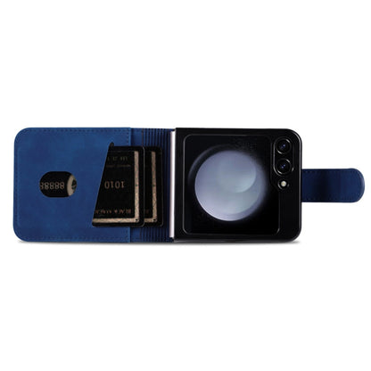 Pour Samsung Galaxy Z Flip7 FE / Flip6 Étui de téléphone en cuir rabattable texturé veau AZNS au toucher doux (bleu)