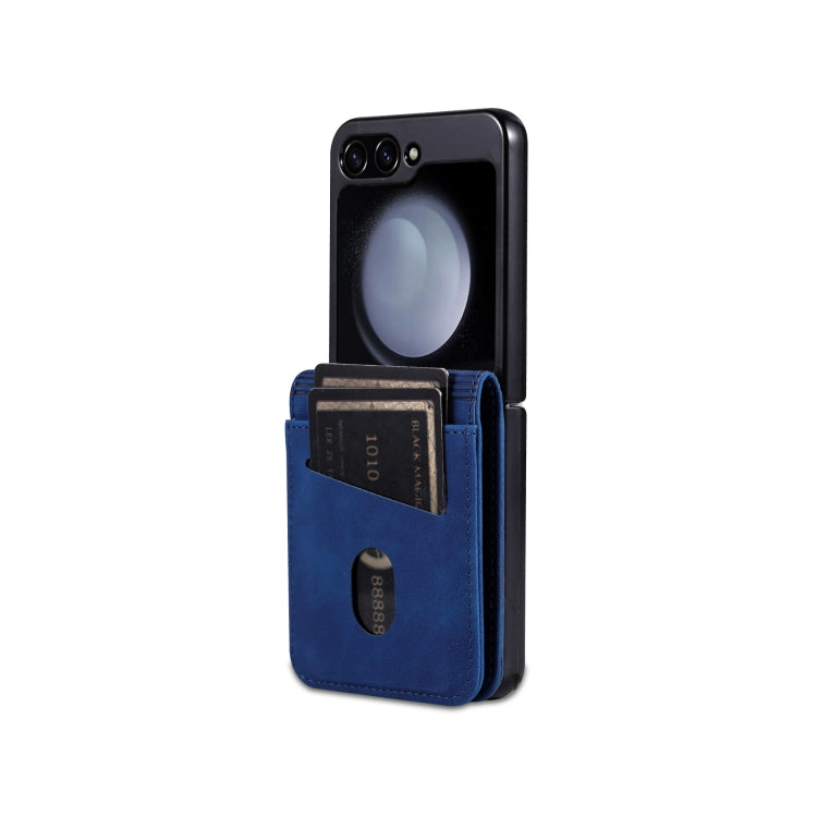 Pour Samsung Galaxy Z Flip7 FE / Flip6 Étui de téléphone en cuir rabattable texturé veau AZNS au toucher doux (bleu)
