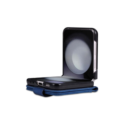 Pour Samsung Galaxy Z Flip7 FE / Flip6 Étui de téléphone en cuir rabattable texturé veau AZNS au toucher doux (bleu)