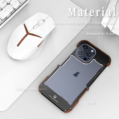 For iPhone 16 Plus R-JUST Ironwood Generation Metal Hybrid Wood Phone Case