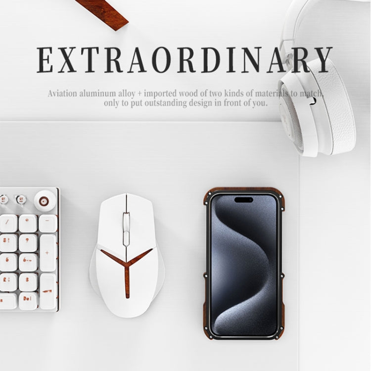 For iPhone 16 Pro R-JUST Ironwood Generation Metal Hybrid Wood Phone Case