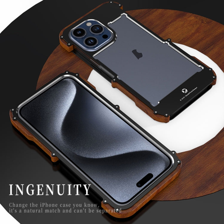 For iPhone 16 Plus R-JUST Ironwood Generation Metal Hybrid Wood Phone Case