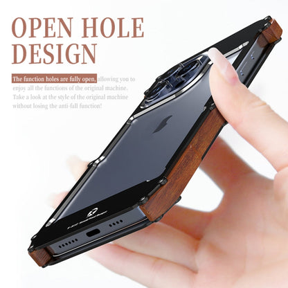 For iPhone 16 Pro R-JUST Ironwood Generation Metal Hybrid Wood Phone Case