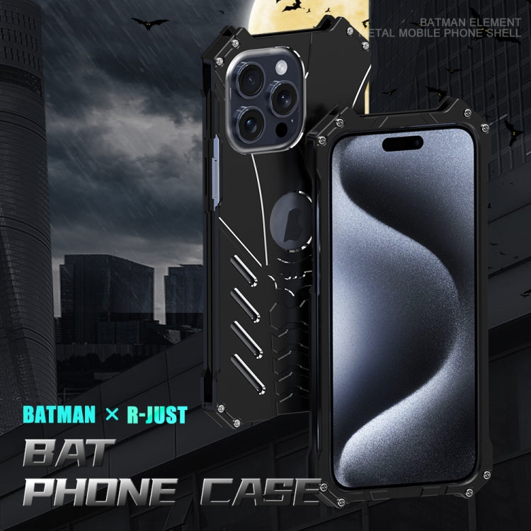 For iPhone 16 Pro R-JUST Batman Hollow Metal Phone Protective Case(Black)