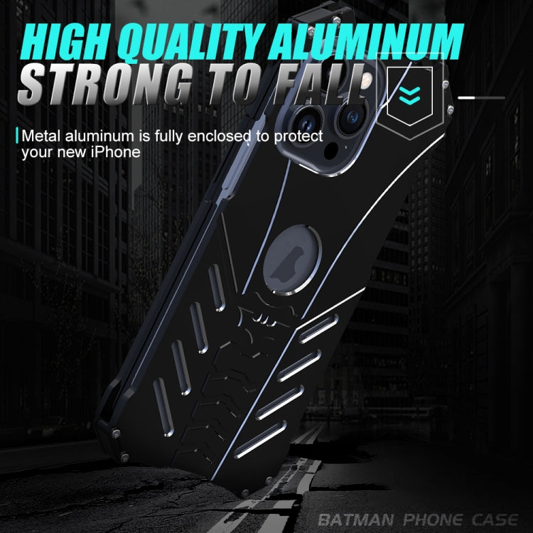 For iPhone 16 Plus R-JUST Batman Hollow Metal Phone Protective Case(Black)