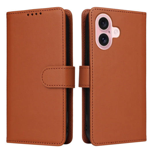 Pour iPhone 16 BETOPNICE BN-005 Étui de téléphone 2 en 1 détachable en similicuir véritable (Marron)