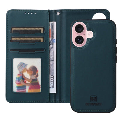 For iPhone 16 BETOPNICE BN-005 2 in 1 Detachable Imitate Genuine Leather Phone Case(Blue)