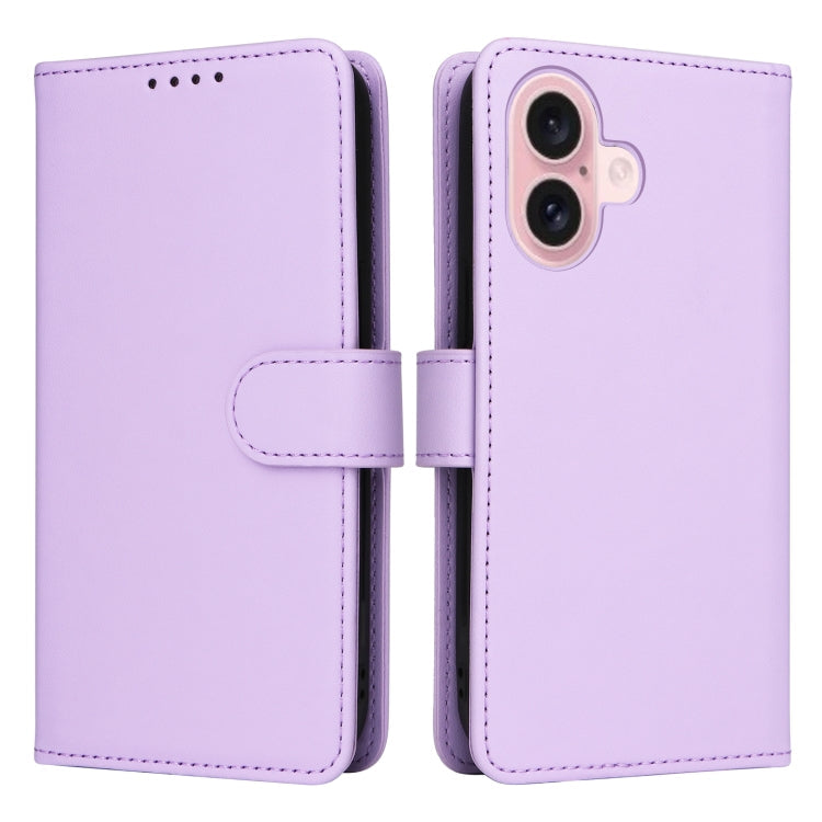 Pour iPhone 16 Plus BETOPNICE BN-005 Étui de téléphone détachable 2 en 1 en simili cuir véritable (violet clair)