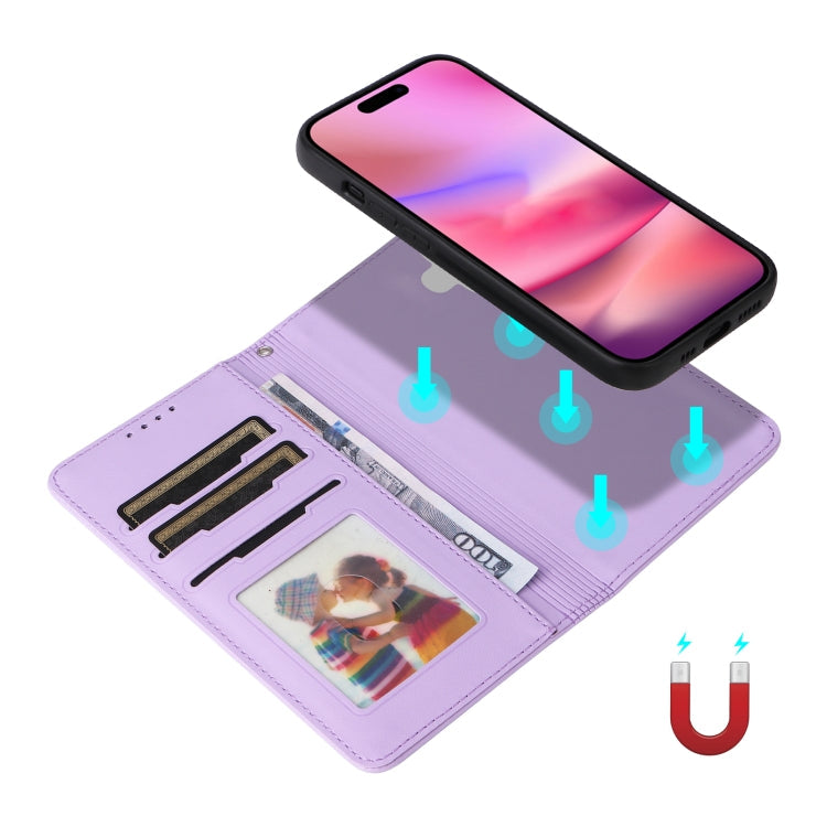 Pour iPhone 16 Plus BETOPNICE BN-005 Étui de téléphone détachable 2 en 1 en simili cuir véritable (violet clair)