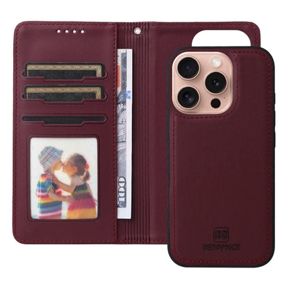 For iPhone 16 Pro BETOPNICE BN-005 2 in 1 Detachable Imitate Genuine Leather Phone Case(Wine Red)