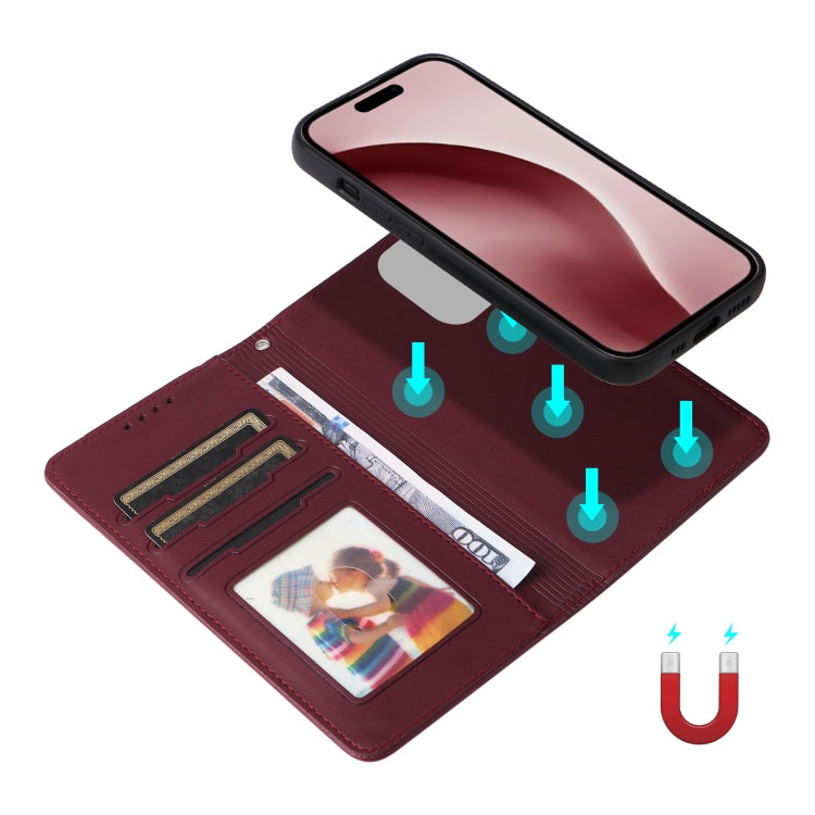 For iPhone 16 Pro BETOPNICE BN-005 2 in 1 Detachable Imitate Genuine Leather Phone Case(Wine Red)