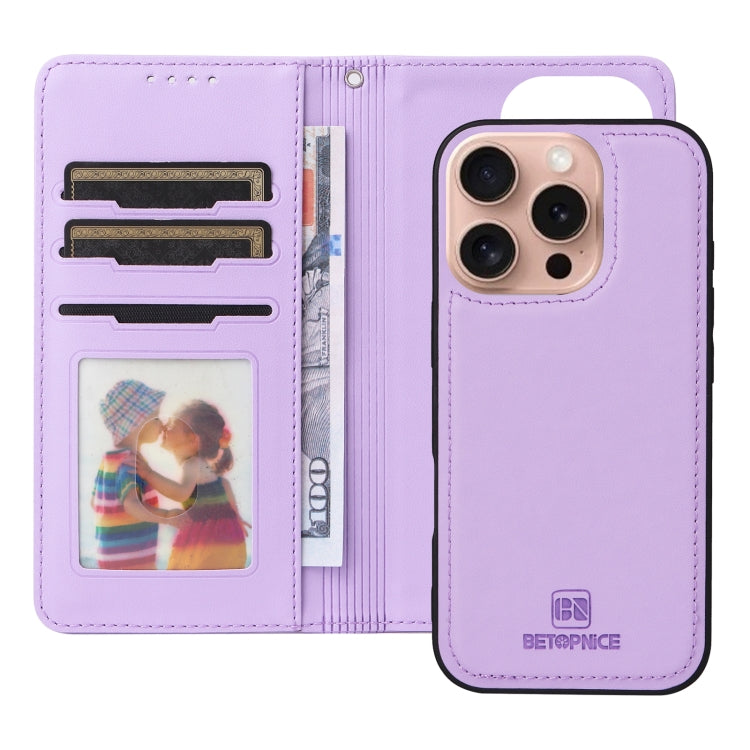 Pour iPhone 16 Pro Max BETOPNICE BN-005 Étui de téléphone détachable 2 en 1 en similicuir (Violet clair)