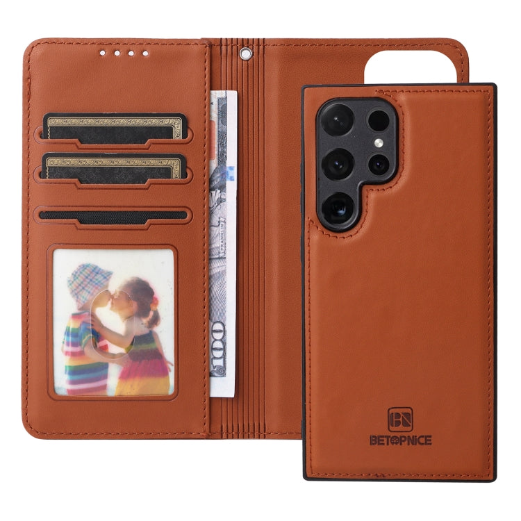 Pour Samsung Galaxy S24 Ultra 5G Étui de téléphone détachable en similicuir véritable 2 en 1 BETOPNICE BN-005 (Marron)