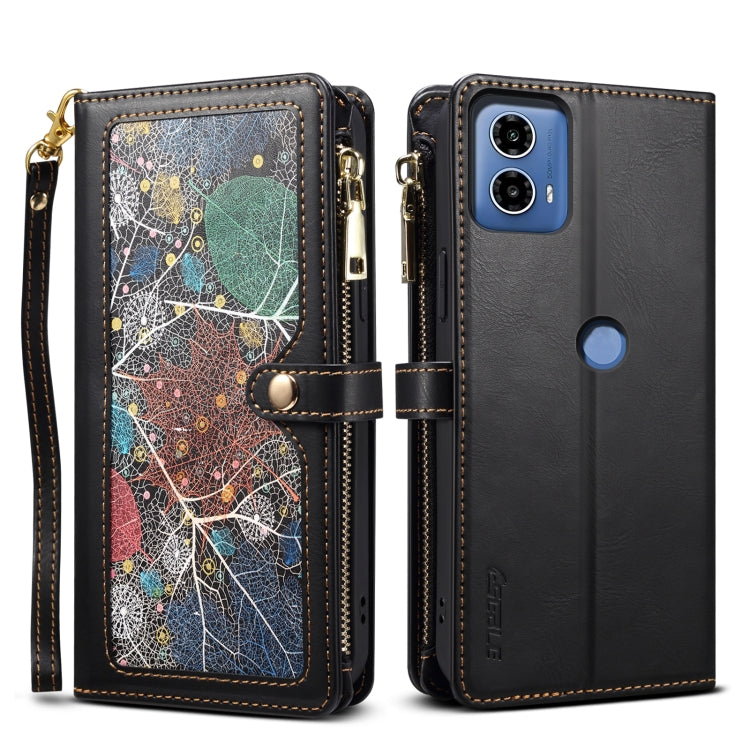 For Motorola Moto G04 / G24 ESEBLE Star Series Lanyard Zipper Wallet RFID Leather Case(Black)