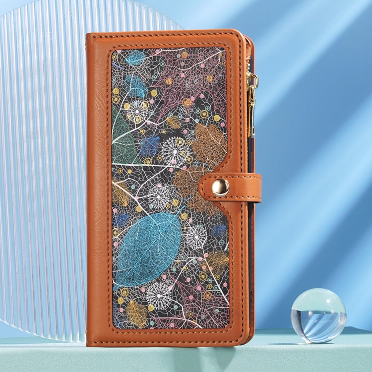 For Motorola Moto G34 ESEBLE Star Series Lanyard Zipper Wallet RFID Leather Case(Brown)