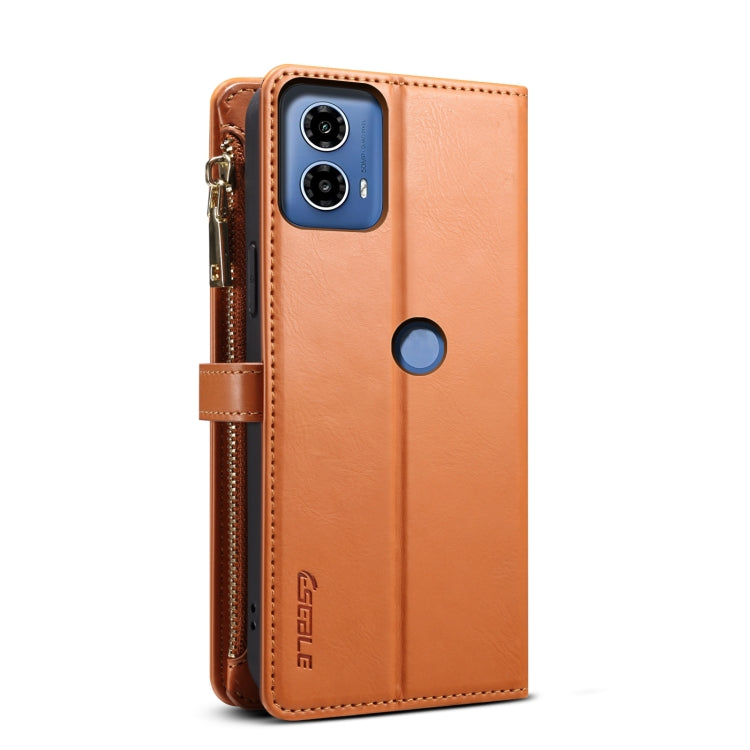For Motorola Moto G34 ESEBLE Star Series Lanyard Zipper Wallet RFID Leather Case(Brown)