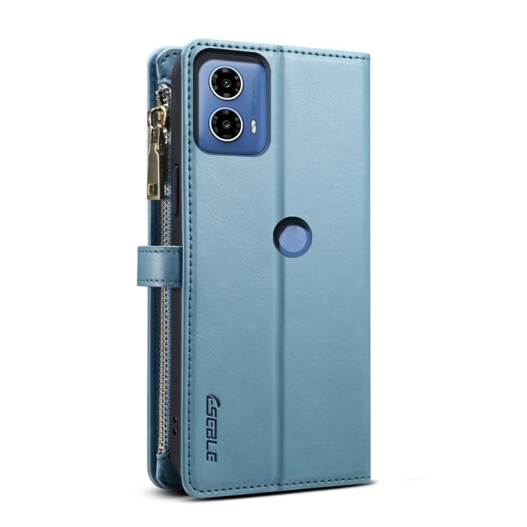 Pour Motorola Moto G34 ESEBLE Star Series, étui portefeuille en cuir avec fermeture éclair et anti-RFID (Bleu)