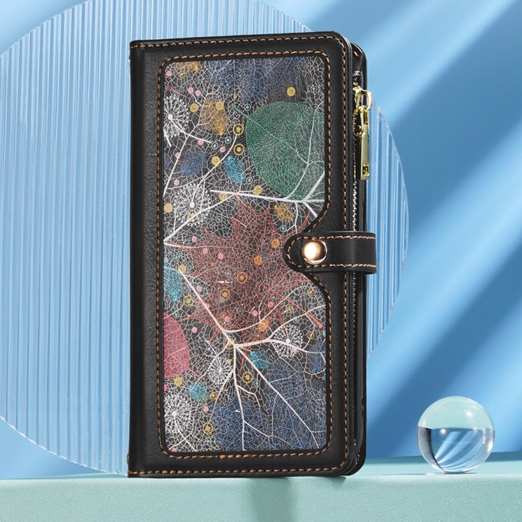 For Motorola Moto G34 ESEBLE Star Series Lanyard Zipper Wallet RFID Leather Case(Black)