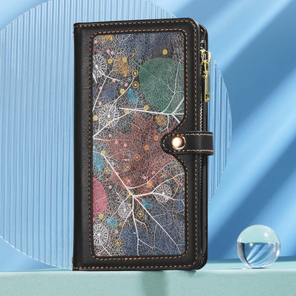 For Motorola Moto G34 ESEBLE Star Series Lanyard Zipper Wallet RFID Leather Case(Black)