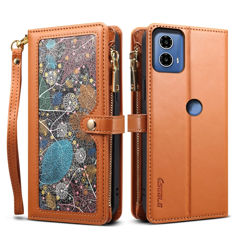 Pour Motorola Edge 50 Fusion ESEBLE Star Series Étui en cuir avec cordon, portefeuille zippé et protection RFID (marron)