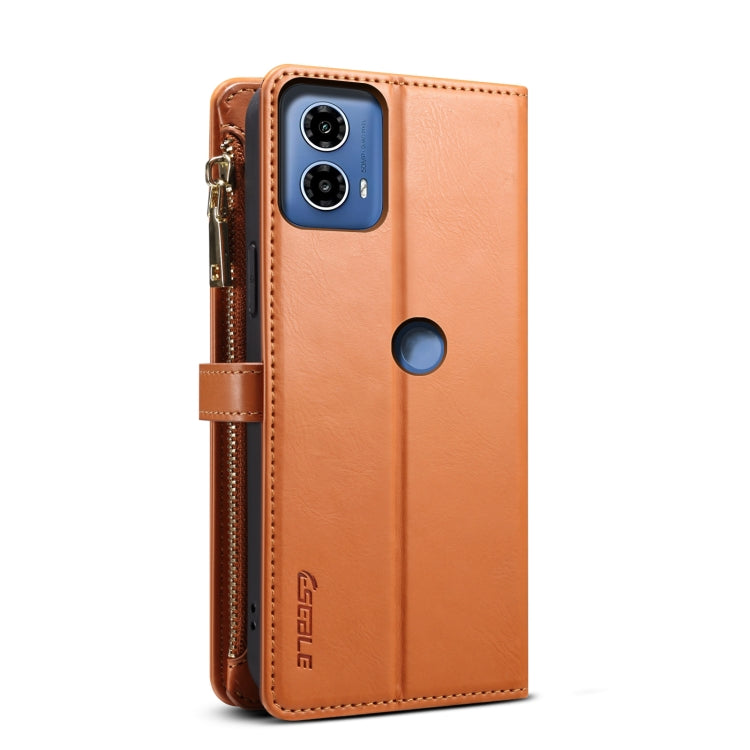 Pour Motorola Edge 50 Fusion ESEBLE Star Series Étui en cuir avec cordon, portefeuille zippé et protection RFID (marron)