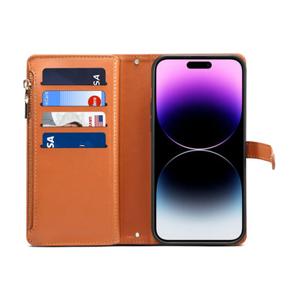 Pour Motorola Edge 50 Fusion ESEBLE Star Series Étui en cuir avec cordon, portefeuille zippé et protection RFID (marron)