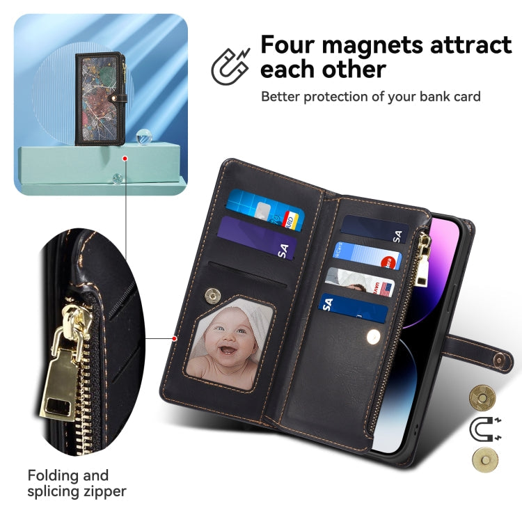 For Motorola Moto E14 ESEBLE Star Series Lanyard Zipper Wallet RFID Leather Case(Black)