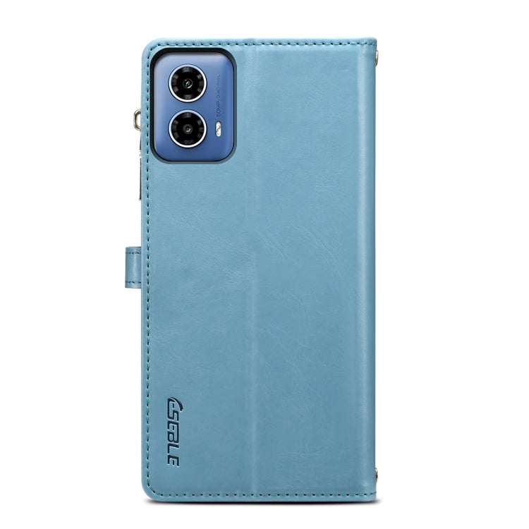 Pour Motorola Moto G85 ESEBLE Star Series Lanière Portefeuille Zippé Étui en Cuir RFID (Bleu)
